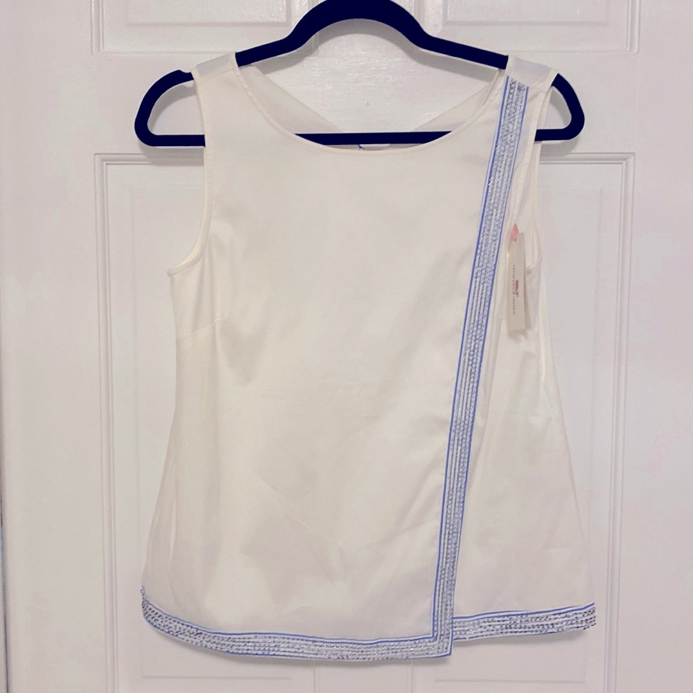 Vineyard Vines short sleeve summer white blouse with bead trim! New Sz 2!